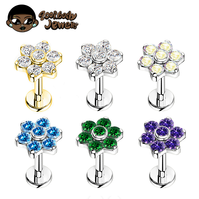 Body Jewelry Internally Threaded - ASTM F136 titane fleur Piercing 16G